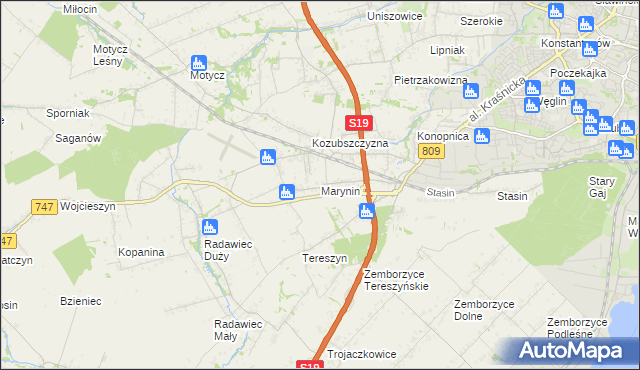 mapa Marynin gmina Konopnica, Marynin gmina Konopnica na mapie Targeo