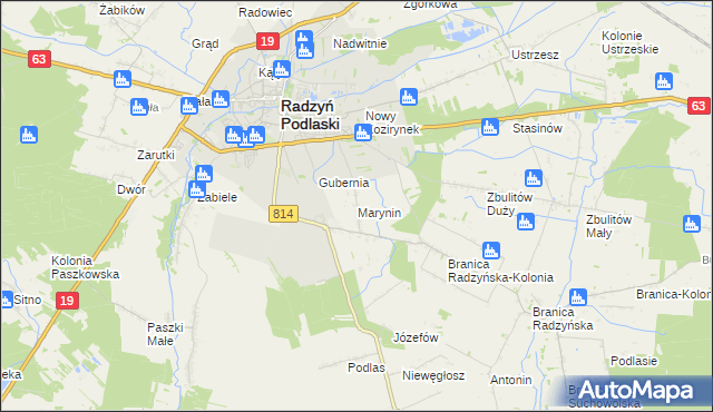 mapa Marynin gmina Radzyń Podlaski, Marynin gmina Radzyń Podlaski na mapie Targeo
