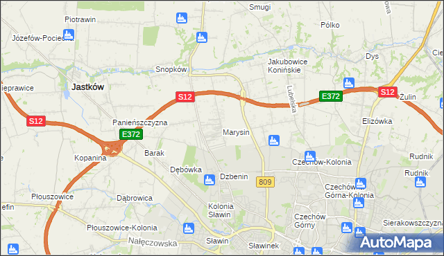 mapa Marysin gmina Jastków, Marysin gmina Jastków na mapie Targeo