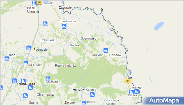 mapa Marysin gmina Ruda-Huta, Marysin gmina Ruda-Huta na mapie Targeo