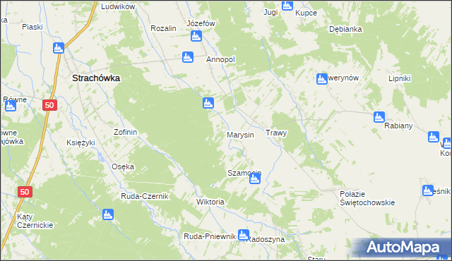 mapa Marysin gmina Strachówka, Marysin gmina Strachówka na mapie Targeo