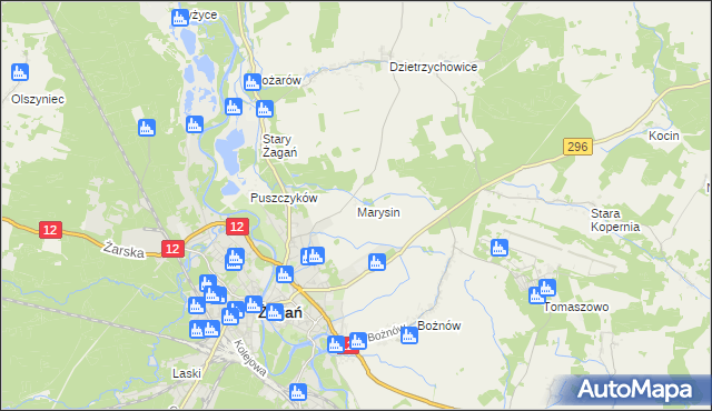 mapa Marysin gmina Żagań, Marysin gmina Żagań na mapie Targeo