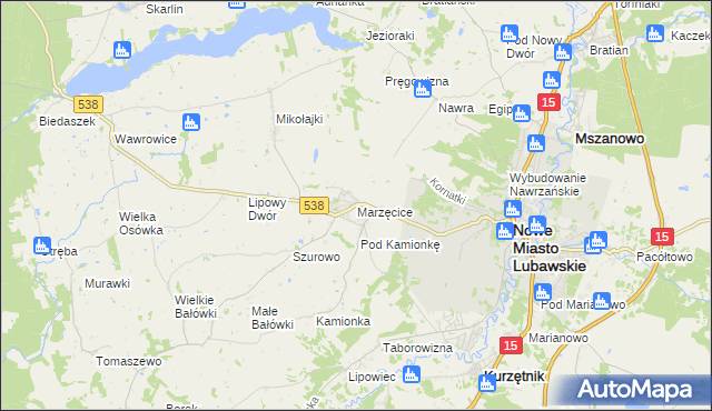 mapa Marzęcice gmina Kurzętnik, Marzęcice gmina Kurzętnik na mapie Targeo