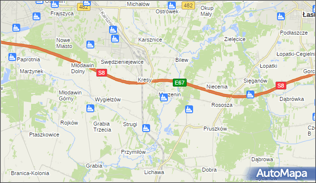 mapa Marzenin gmina Sędziejowice, Marzenin gmina Sędziejowice na mapie Targeo