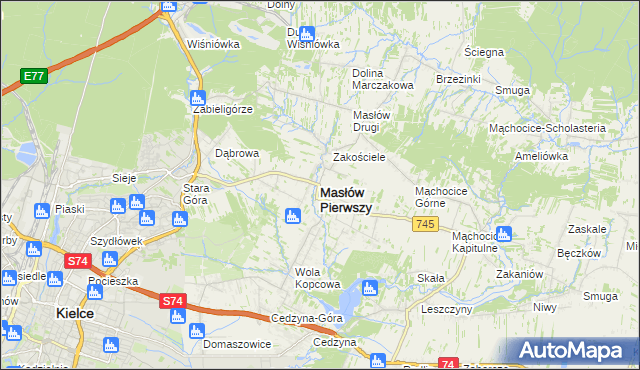 mapa Masłów Pierwszy, Masłów Pierwszy na mapie Targeo