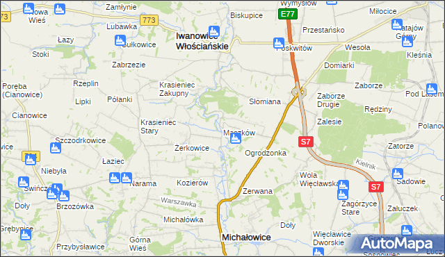 mapa Maszków gmina Iwanowice, Maszków gmina Iwanowice na mapie Targeo