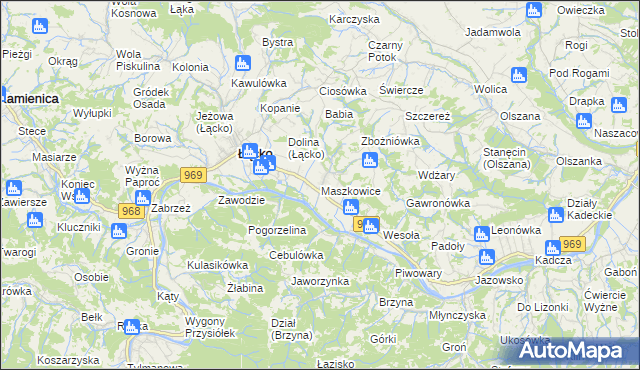 mapa Maszkowice gmina Łącko, Maszkowice gmina Łącko na mapie Targeo