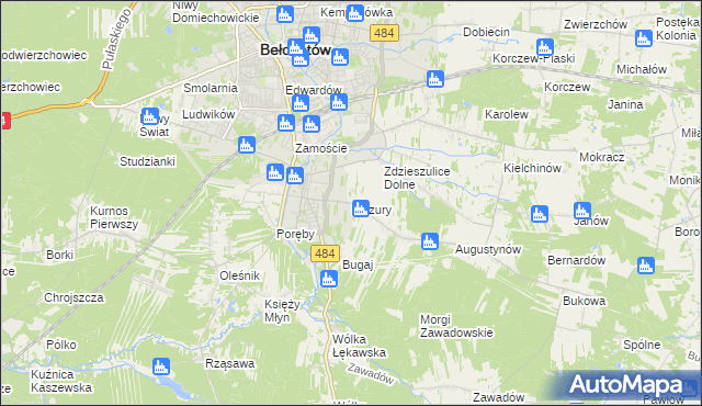 mapa Mazury gmina Bełchatów, Mazury gmina Bełchatów na mapie Targeo