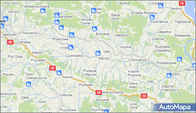 mapa Męcina, Męcina na mapie Targeo