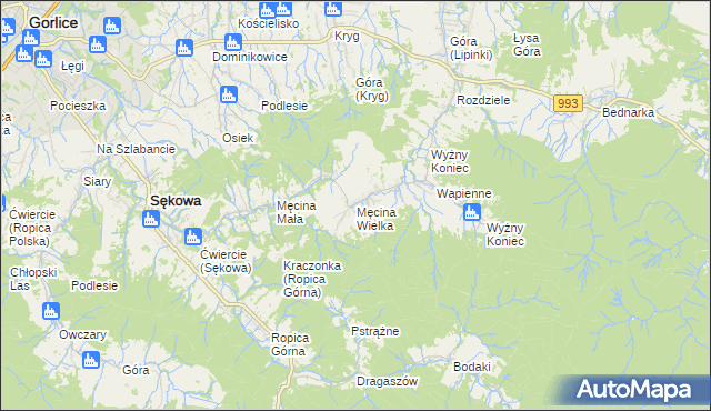 mapa Męcina Wielka, Męcina Wielka na mapie Targeo