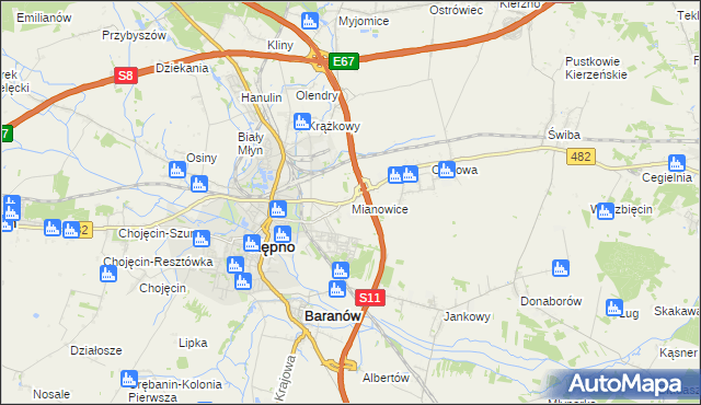 mapa Mianowice gmina Kępno, Mianowice gmina Kępno na mapie Targeo