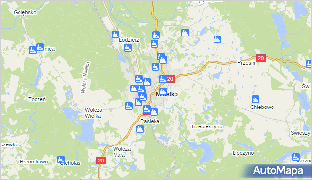 mapa Miastko powiat bytowski, Miastko powiat bytowski na mapie Targeo