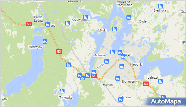 mapa Michałki gmina Pasym, Michałki gmina Pasym na mapie Targeo