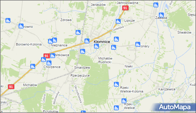 mapa Michałów gmina Kłomnice, Michałów gmina Kłomnice na mapie Targeo