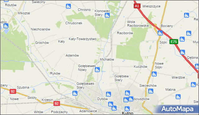 mapa Michałów gmina Kutno, Michałów gmina Kutno na mapie Targeo