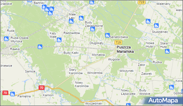 mapa Michałów gmina Puszcza Mariańska, Michałów gmina Puszcza Mariańska na mapie Targeo