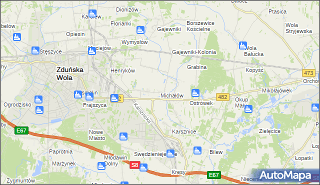 mapa Michałów gmina Zduńska Wola, Michałów gmina Zduńska Wola na mapie Targeo