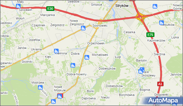 mapa Michałówek gmina Stryków, Michałówek gmina Stryków na mapie Targeo