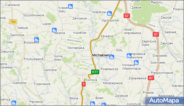 mapa Michałowice powiat krakowski, Michałowice powiat krakowski na mapie Targeo