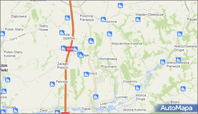 mapa Michałówka gmina Modliborzyce, Michałówka gmina Modliborzyce na mapie Targeo