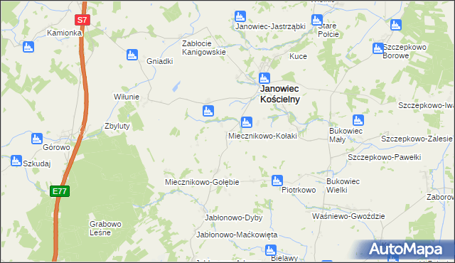 mapa Miecznikowo-Kołaki, Miecznikowo-Kołaki na mapie Targeo