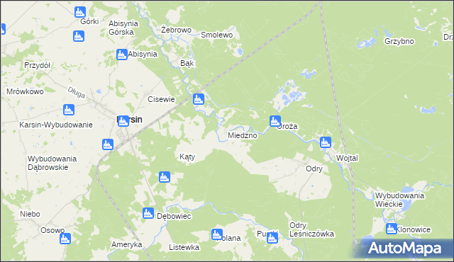 mapa Miedzno gmina Karsin, Miedzno gmina Karsin na mapie Targeo