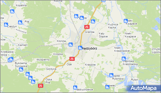 mapa Międzybórz powiat oleśnicki, Międzybórz powiat oleśnicki na mapie Targeo