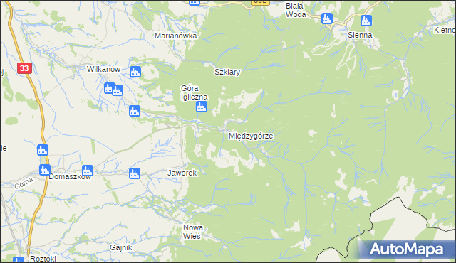 mapa Międzygórze gmina Bystrzyca Kłodzka, Międzygórze gmina Bystrzyca Kłodzka na mapie Targeo