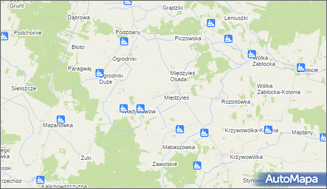 mapa Międzyleś gmina Tuczna, Międzyleś gmina Tuczna na mapie Targeo