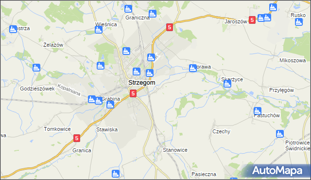 mapa Międzyrzecze gmina Strzegom, Międzyrzecze gmina Strzegom na mapie Targeo