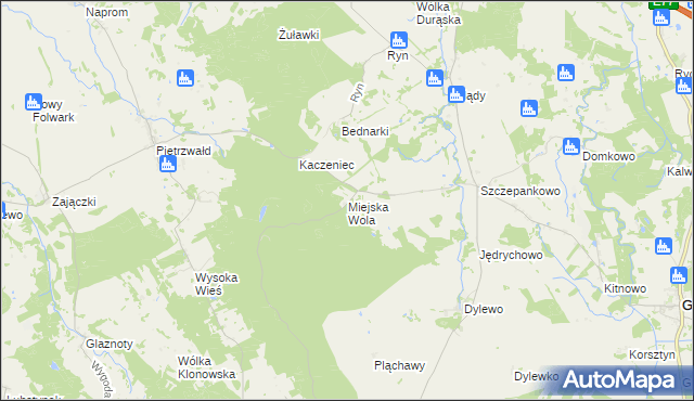 mapa Miejska Wola gmina Ostróda, Miejska Wola gmina Ostróda na mapie Targeo