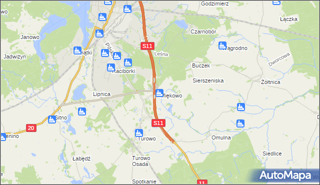 mapa Miękowo gmina Szczecinek, Miękowo gmina Szczecinek na mapie Targeo