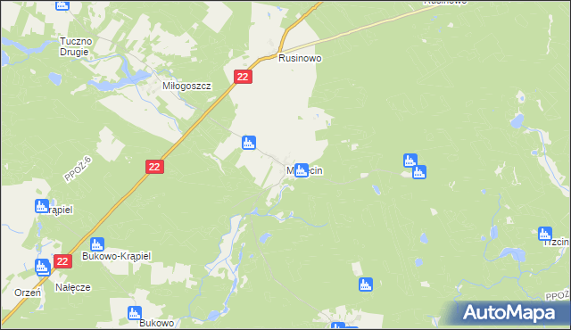 mapa Mielęcin gmina Człopa, Mielęcin gmina Człopa na mapie Targeo