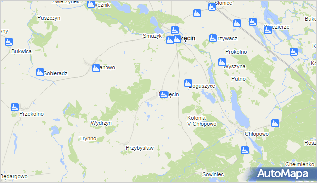 mapa Mielęcin gmina Krzęcin, Mielęcin gmina Krzęcin na mapie Targeo