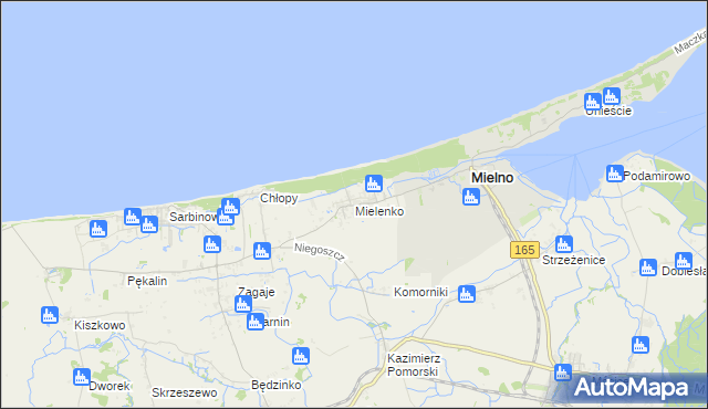 mapa Mielenko gmina Mielno, Mielenko gmina Mielno na mapie Targeo