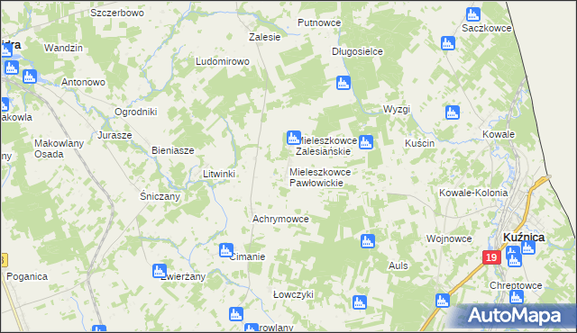 mapa Mieleszkowce Pawłowickie, Mieleszkowce Pawłowickie na mapie Targeo