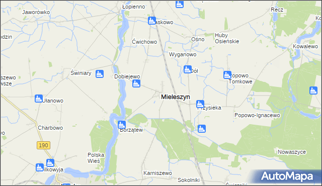 mapa Mieleszyn powiat gnieźnieński, Mieleszyn powiat gnieźnieński na mapie Targeo