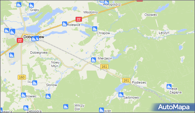 mapa Mierzęcin gmina Dobiegniew, Mierzęcin gmina Dobiegniew na mapie Targeo
