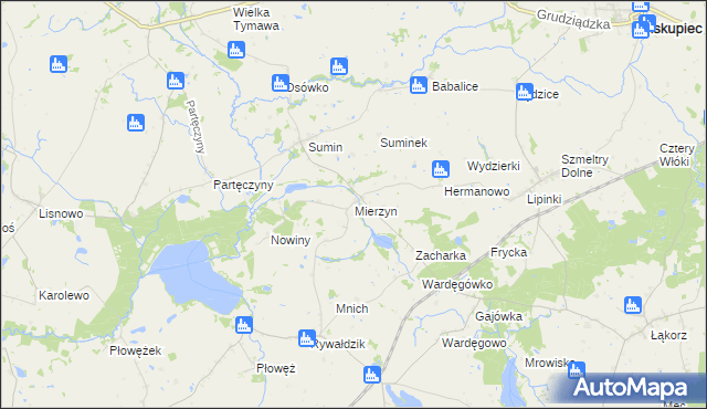 mapa Mierzyn gmina Biskupiec, Mierzyn gmina Biskupiec na mapie Targeo