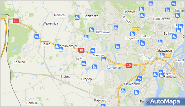 mapa Mierzyn gmina Dobra (Szczecińska), Mierzyn gmina Dobra (Szczecińska) na mapie Targeo