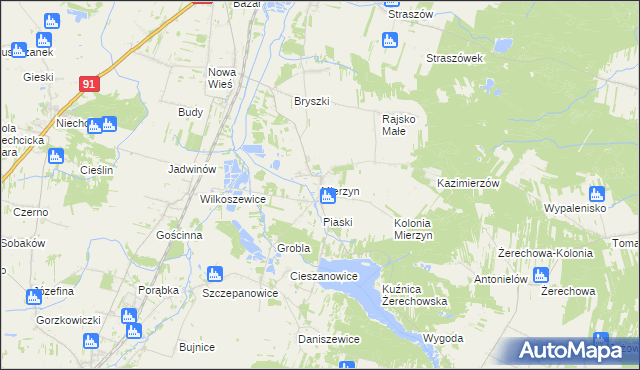 mapa Mierzyn gmina Rozprza, Mierzyn gmina Rozprza na mapie Targeo