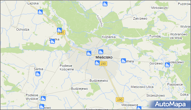 mapa Mieścisko powiat wągrowiecki, Mieścisko powiat wągrowiecki na mapie Targeo