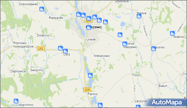 mapa Mieszkowo gmina Maszewo, Mieszkowo gmina Maszewo na mapie Targeo