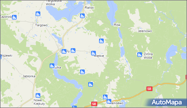mapa Miętkie gmina Dźwierzuty, Miętkie gmina Dźwierzuty na mapie Targeo