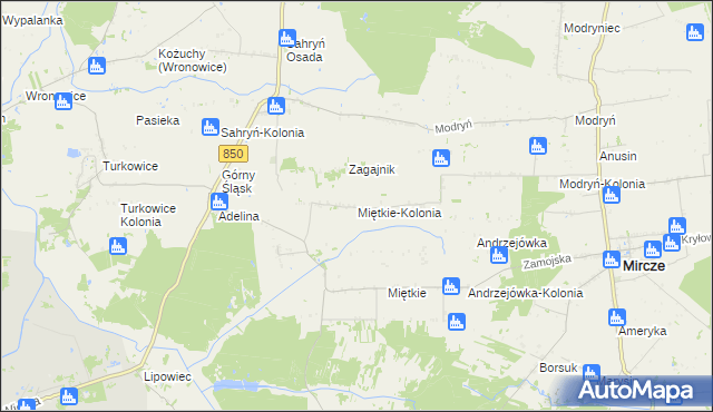 mapa Miętkie-Kolonia, Miętkie-Kolonia na mapie Targeo