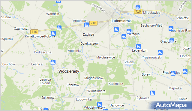 mapa Mikołajewice gmina Lutomiersk, Mikołajewice gmina Lutomiersk na mapie Targeo