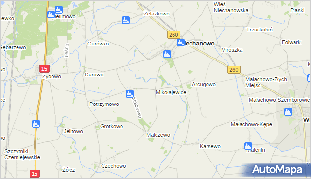 mapa Mikołajewice gmina Niechanowo, Mikołajewice gmina Niechanowo na mapie Targeo