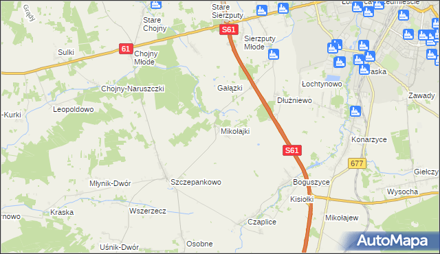 mapa Mikołajki gmina Łomża, Mikołajki gmina Łomża na mapie Targeo