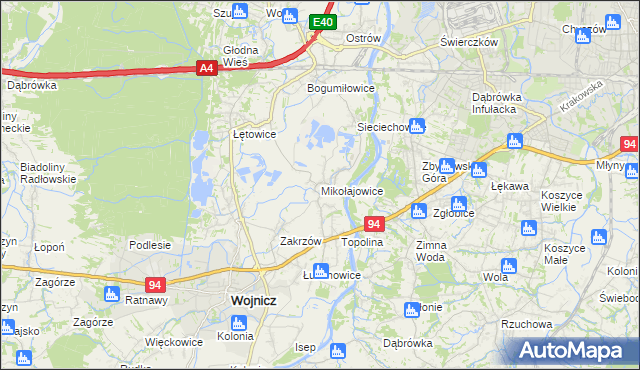 mapa Mikołajowice gmina Wierzchosławice, Mikołajowice gmina Wierzchosławice na mapie Targeo