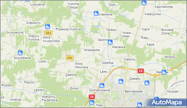 mapa Mikorzyce gmina Bełchatów, Mikorzyce gmina Bełchatów na mapie Targeo